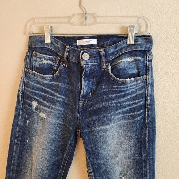Moussy Vintage Glendele Distressed Tapered Raw Hem Ankle Skinny Denim Jeans 25 - Picture 13 of 15